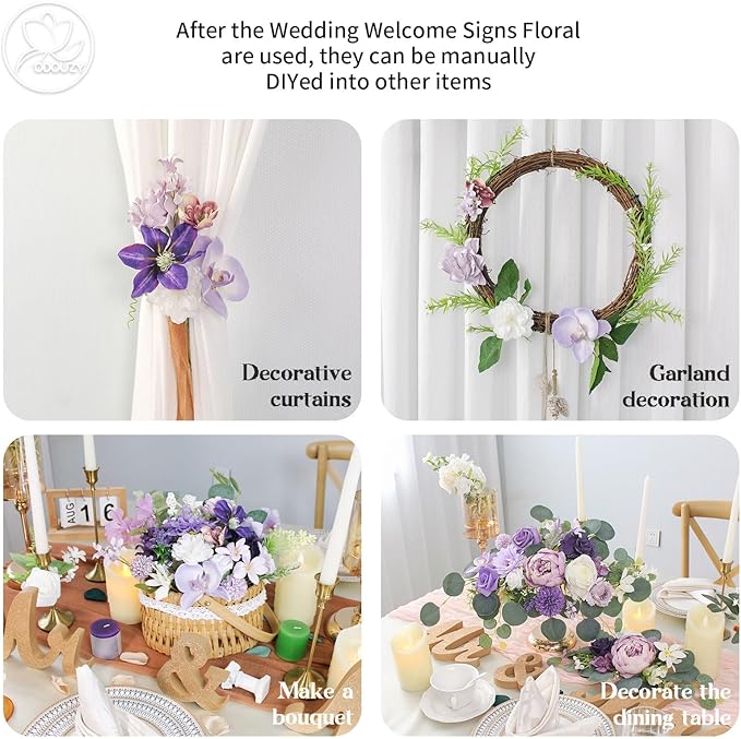 Artificial Wedding Arch Flowers for Wedding Sign,Set of 2 for Wedding Welcome Ceremony Sign,Faux Floral Swags,Wedding, Banquet and Reception Backdrop Floral Decoration (Purple)