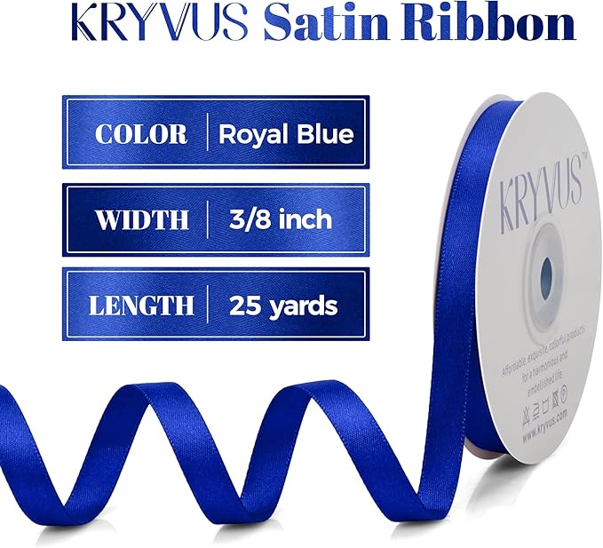 Royal Blue Satin Ribbon, Double Faced 3/8 Inch X 25 Yards Royal Blue Ribbon, Premium Satin Ribbon for Gift Wrapping, Crafts, Hair Bow Making, Sewing, Flower Bouquet, Wedding Party Decor