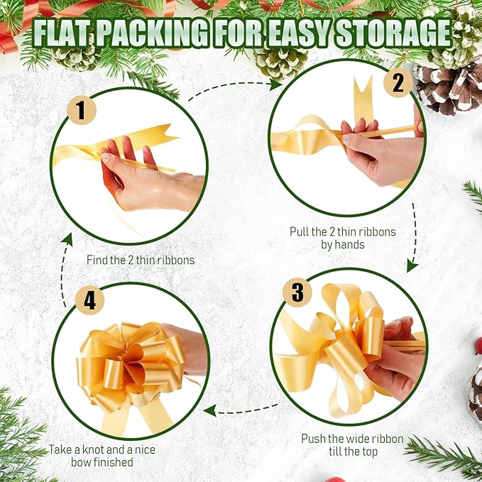 Yilloog 100 Pcs 5 Inch Christmas Pull Bows for Gift Wrapping, Gift Wrapping Pull Bows with Ribbon for Christmas Presents Wedding Decor Basket Bag Holiday Decor(Gold)