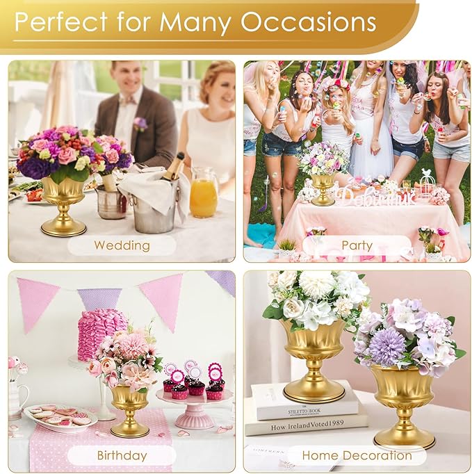 Gold Vase for Centerpieces Compote Bowl: Wedding Pedestal Vases 5.9 Inch Metal Flower Urn for Table Party Home Decor Set of 10