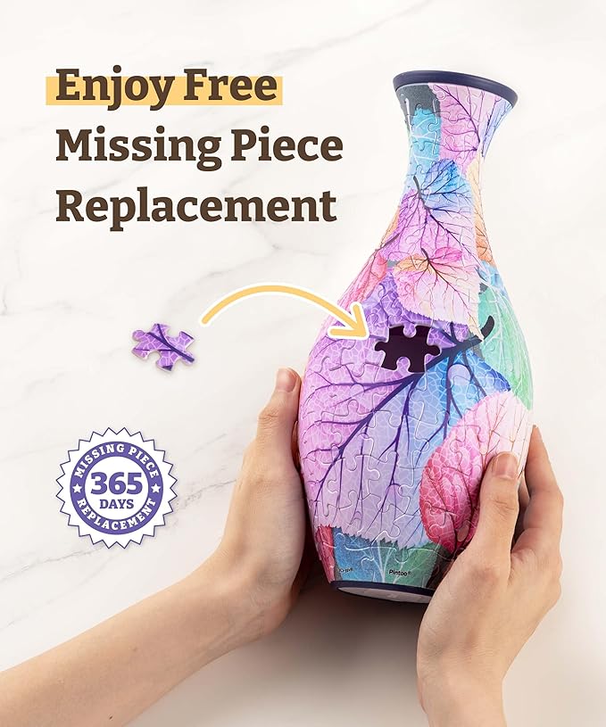Pintoo 3D Puzzle Vase Unique Flower Vase Made by 160 Curved Plastic Puzzle Pieces House Warming Gift for Flower Arrangements and Home Decoration - [S1025] (Translucent, Magpies on Plum Tree)