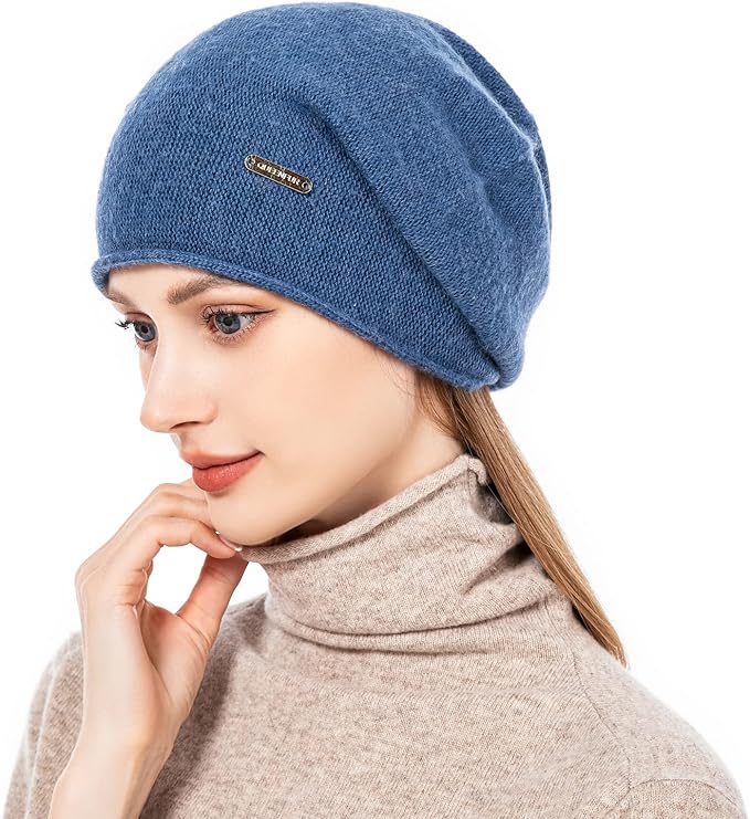 QUEENFUR Knit Slouchy Beanie Hats for Women Cashmere Ski Cap Knitted Wool Soft Warm Winter Hat