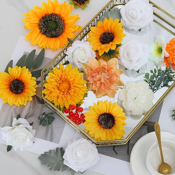 Senseya Artificial Flowers Combo Box for Decoration,Silk Mix Fake Flowers with Stems DIY Wedding Bouquets,Artificial Flowers Bulk Box Set Home Cake Decor