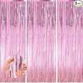Keyali 3 Pack 3.3 * 8.3 ft Foil Curtain Metallic Tinsel Fringe Curtains Photo Booth Props Backdrop for Birthday Wedding Engagement Baby Shower Christmas Holiday Celebration Partyl,Pink