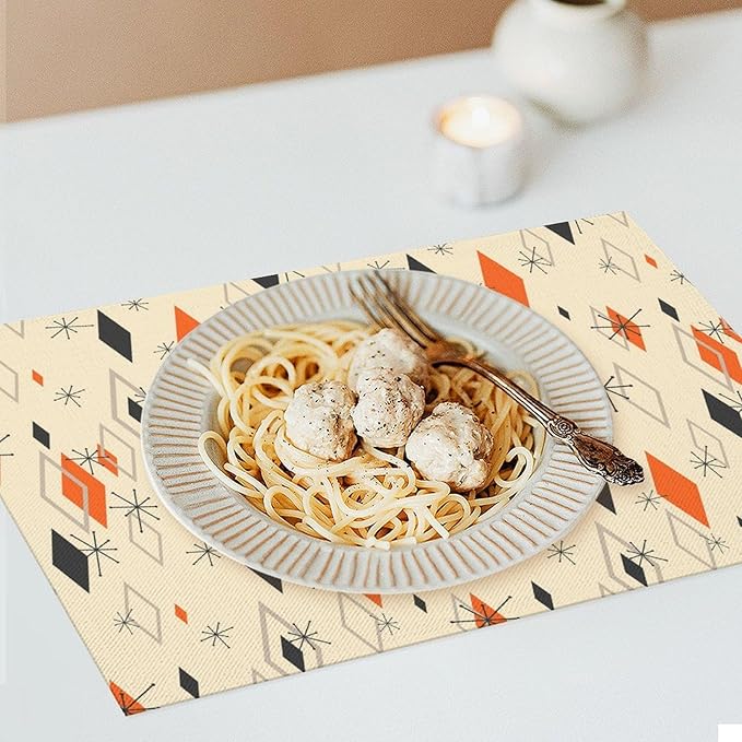 Mid Century Modern Placemats Set of 4,Kitchen Table Mats for Dining Outdoor Home Decor 12x18 Retro Place Mats 4 PCS, Style-16