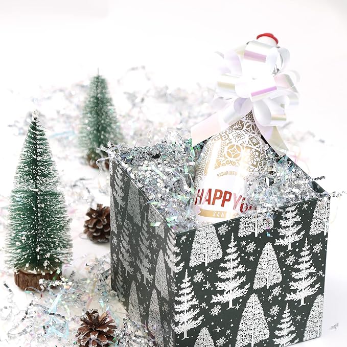 UNIQOOO 1/2 LB Metallic Iridescent Silver Crinkle Cut Paper Shredded Filler, Sparkle Crystal Unicorn Silver Paper Shreds Raffia Tissue, Craft Bedding Cushion, For Christmas Gifts Wedding Birthday