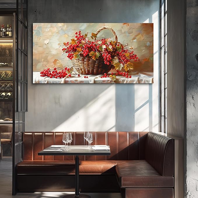 hyidecorart Large Canvas Print Wall Art Rustic Dining Room Artwork For Walls Still Life Bamboo Basket And Fruit Vintage Wall Decor Pictures For Living Room Farmhouse Kitchen Bar Office Posters 30x60