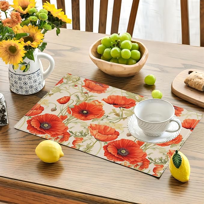 Botanical Flower Placemats Set of 6 Butterfly Plants Floral Botanic Plants Flower Leaves Placemats Rustic Floral Waterproof Washable Table Placemats for Dining Kitchen Decoration 6 PCS