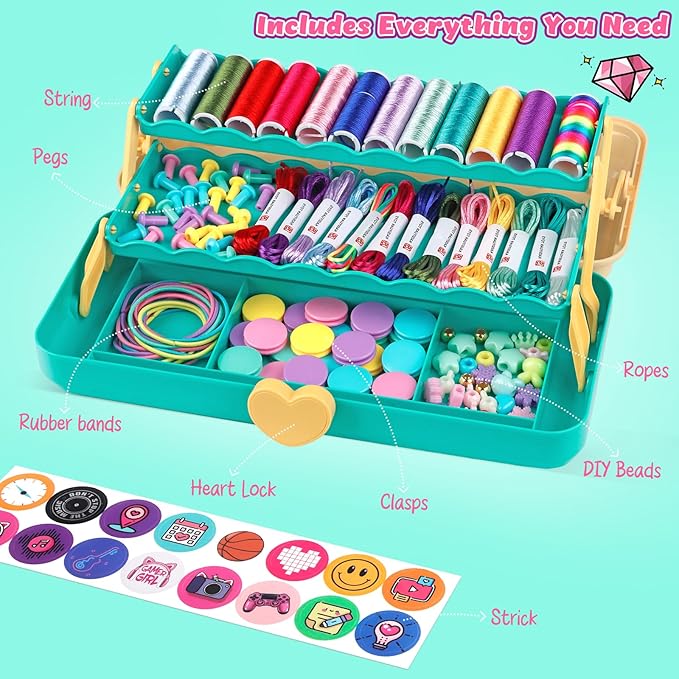 Hewaurorion Friendship Bracelet Making Kit Toys, Arts and Crafts String Maker Tool for Kids Ages 8-12, Bracelet DIY Christmas Birthday Present Gifts for Teen Girls (Yellow/Blue)