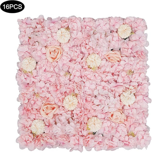 16Pcs Artificial Flower Wall Panel 3D Floral Backdrop Walls13.7 X 13.7" Light Pink Flower Wall Decor Panel Flower Backdrop for Party Home Background Decor