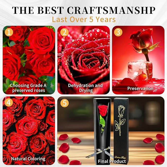Red Single Forever Roses in a Box,Preserved Flowers for Delivery,Preserved Rose Gifts for Women, Real Roses Gift for Her, Mom Birthday Gifts, Mothers Day Flowers,Valentines Flowers