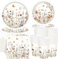 250 Pcs Wildflower Party Decorations Include Boho Autumn Fall Floral Paper Plates Napkins and Cups for Wildflower Baby Shower Tea Decorations, Serve 50 Guest
