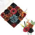 FANKO Artificial Flowers Black Rose: Mixed Fake Silk Flowers Combo Brown Rose Dusty Blue Dahlia Burgundy Sunflower Vintage for DIY Wedding Bridal Bouquets/Centerpieces/Home Decor