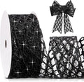 Geosar 20 Yards Black Mesh Glitter Wired Ribbon for Christmas Tree Decorations, Gift Wrapping, DIY Craft, Xmas Wreaths, Cabinet Decor (2.5 Inch)