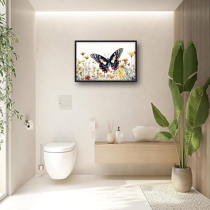 Framed Large Pictures Wall Art for Living Room, Butterfly Oversized Wall Decor Colorful Butterfly Floral Canvas Print Painting Modern Extra Large Framed Artwork for Bedroom Office 36"x24"
