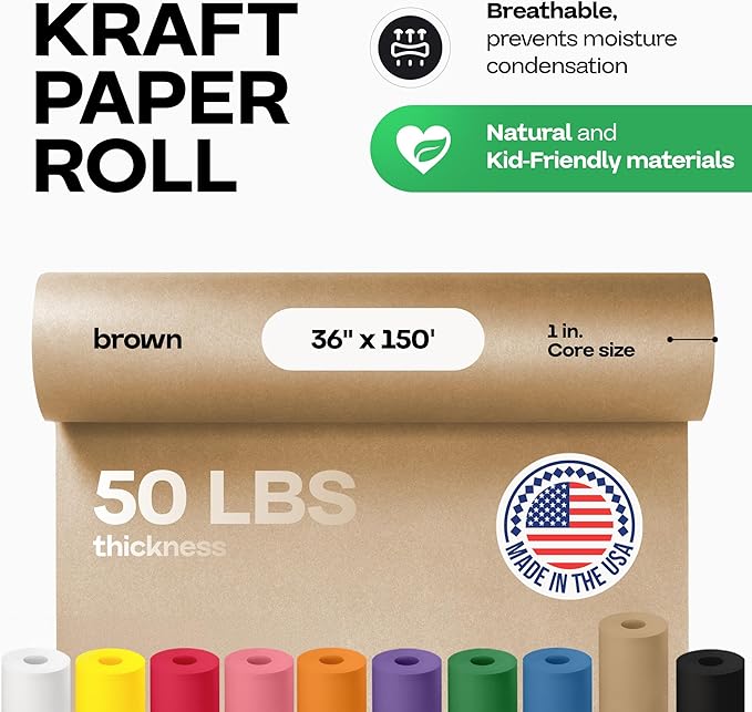 Brown Paper Roll 36" x 1800" (150 feet) - USA-Made Wrapping Kraft Paper 50lb Thickness for Packing, Moving, Shipping, Crafts, Arts, Birthday Party - 100% Recycled Gift Wrap Material by IDL Packaging