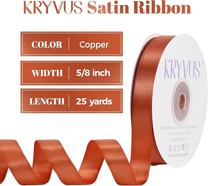 Copper Satin Ribbon, Double Faced 5/8 Inch X 25 Yards Copper Ribbon, Premium Satin Ribbon for Gift Wrapping, Crafts, Hair Bow Making, Sewing, Flower Bouquet, Wedding Party Decor