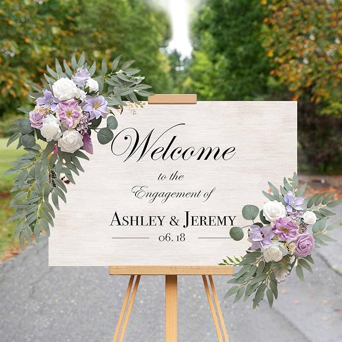 Purple Wedding Arch Flowers, Faux Flower Swag Set of 2, Purple Floral Swag for Wedding Arch Welcome Signs, Reception Ceremony Signs Decor