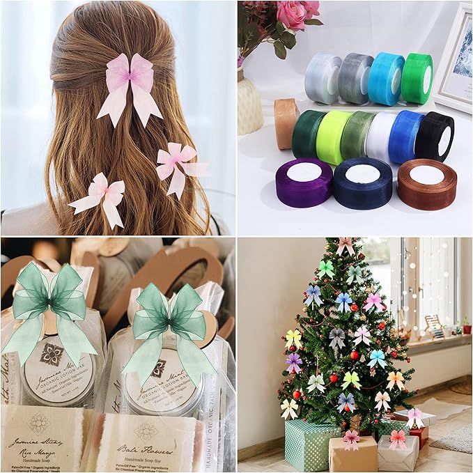 1-1/2 Inch x 50 Yards Sheer Organza Ribbon Chiffon Ribbon for Gift Wedding Flower Bouquet Wrapping Decorations Crafts (Pink)