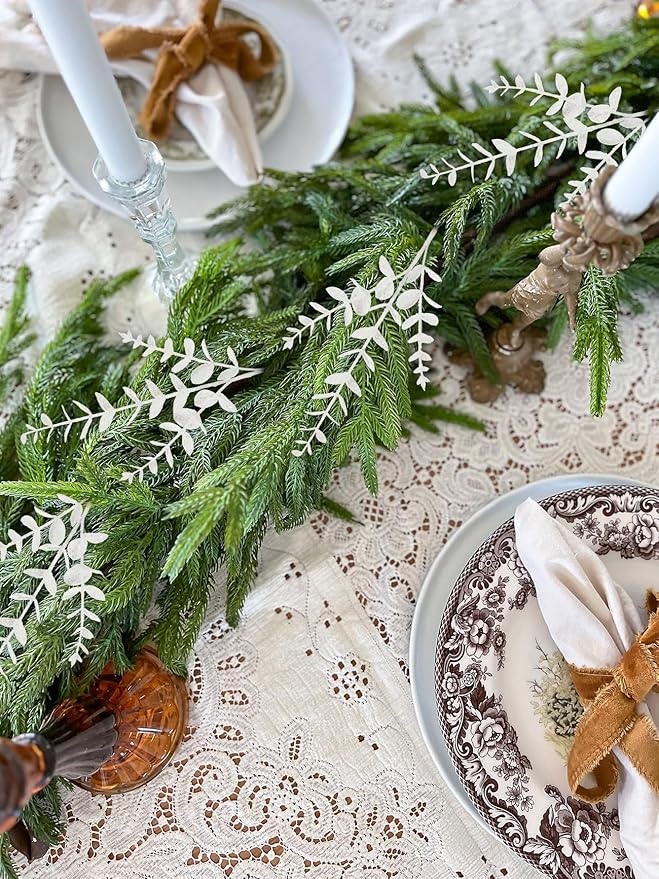 Hollyone 20 Pcs Glitter Artificial Eucalyptus Branches 13" Christmas Christmas Tree Picks and Sprays White Fake Eucalyptus Leaves for DIY Christmas Tree Garland Wreath Crafts Home Decoration