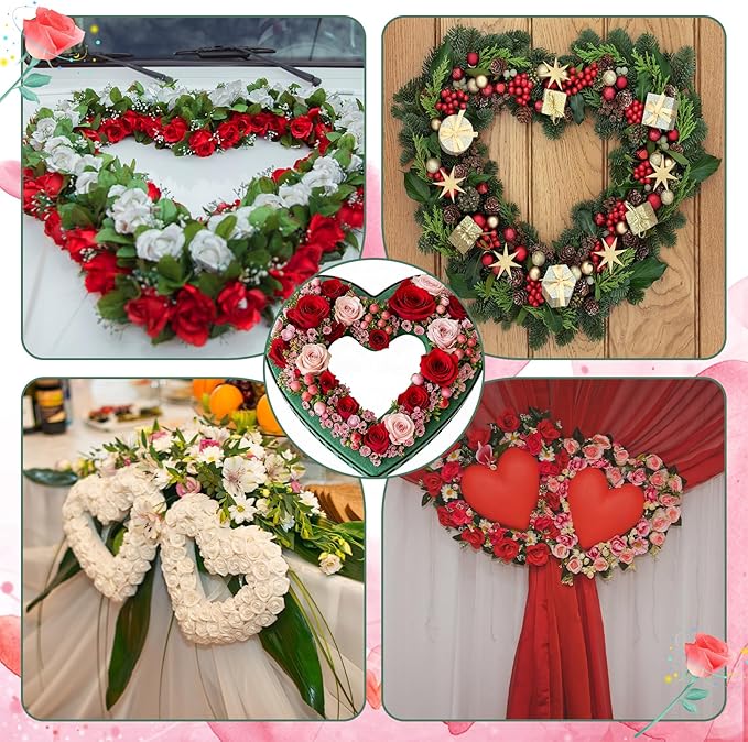 Fiwochic 15.75 x 14.76 Inch Heart Floral Foam Cage Heart Shaped Flower Arrangements Stand with Suction Cup Dry Wet Floral Foam Blocks Flower Cage Holder for Valentine's Day Wedding Party Decorations