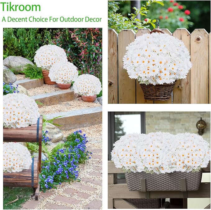 Artificial Daisy Flowers 18" White UV Resistant Outdoor Fake Flowers Faux Daisies with Stems for Home Garden Wedding Vase Decor Silk Wildflowers 20 Bundles