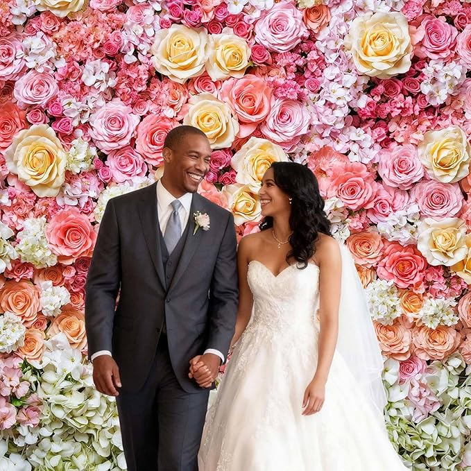 10x10ft Flower Backdrop for Photography Pink Floral Flowers Girls Birthday Baby Shower Mother's Day Wedding Photo Background Cake Table Decoration Supplies Studio Props Banner