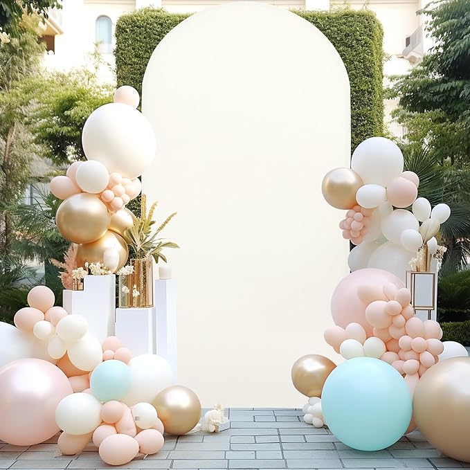6FT Ivory Arch Cover - Polyester Fitted Wedding Arch Stand Covers Round Top Chiara Arch Backdrop Cover for Birthday Party Banquet Photo Background Decoration