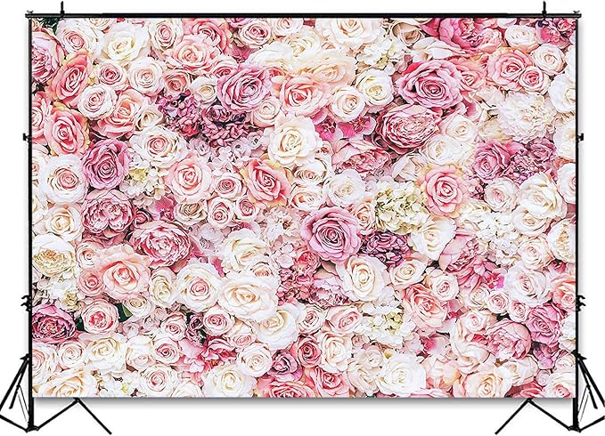 Avezano Floral Backdrop for Party Photoshoot Pink Rose Flowers Wedding Birthday Valentine's Day Bridal Shower Simulation Printing Flower Wall Decorations Photography Background for Picture (7x5ft)