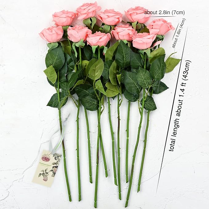 FiveSeasonStuff Fake Roses Wedding Flowers Real Touch Silk Champagne Pink Artificial Flowers 12 Stems