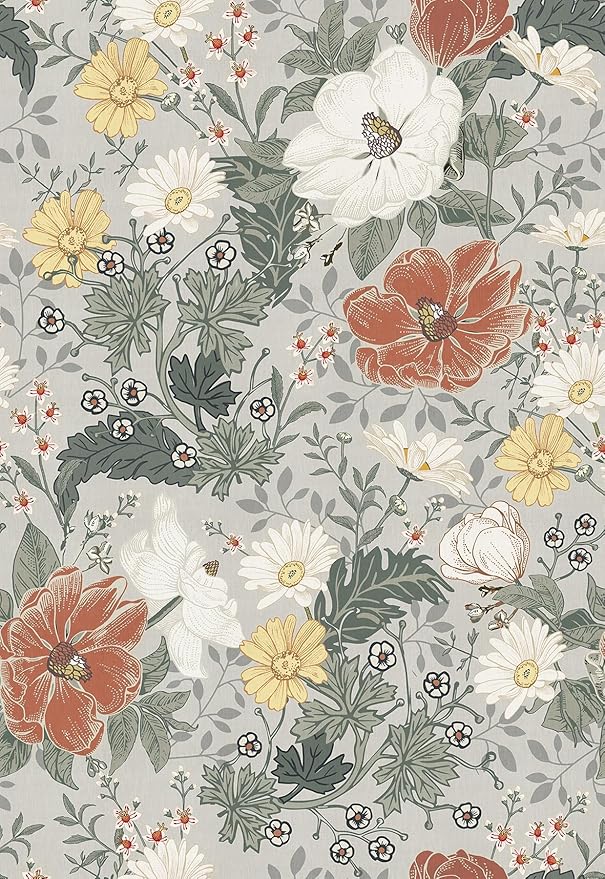 Simon&Siff Vintage Wallpaper Peel and Stick Modern Floral Wall Paper Farmhouse Botanical Contact Paper Removable Renter Friendly Wallpaper for Cabinets Countertop Wall 200" x 17.3"