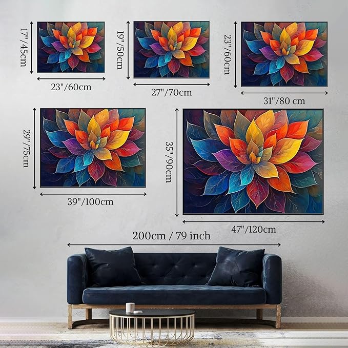 Colorful Flower Canvas Wall Art, Abstract Floral Canvas Prints, Lotus Blossom Pictures Wall Decor, Zen Painting, Yoga Studio Wall Decor (Black Framed, 39"Wx29"H/100x75cm)
