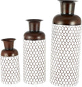 Deco 79 Metal Decorative Vase Tall Trellis Floor Centerpiece Vases with Brown Trumpet Tops, Set of 3 Flower Vases for Home Decoration 52", 39", 27" H, White