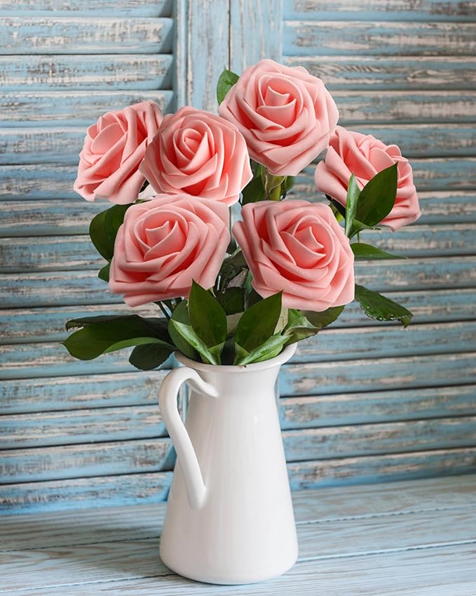 JOYLEX Artificial Flowers Realistic Roses, Real Looking Fake Roses with Stem for DIY Wedding Bouquets Centerpieces Bridal Shower Party Home Romantic Decorations (Pink, Regular 3" - 200pcs)