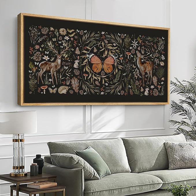 SIGNFORD Extra Large Framed Canvas Print Wall Art Enchanted Wildlife Garden Illustrations Modern Art Relax/Calm Warm for Living Room, Bedroom, Office - 60"x30"