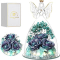 Christmas Rose Gifts for Women Preserved Real Flower in Glass Angel Figurines Roses for Delivery Prime Birthday Gifts for Mom Grandma Girlfriend Wife Her, GlitterPurpleAquablue