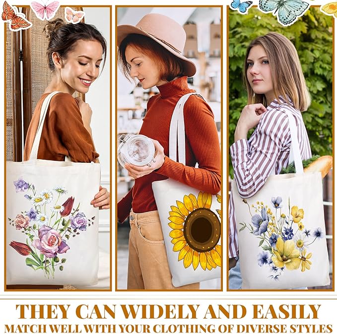 Sweetude 8 Pcs Christmas Book Lovers Club Gifts Bulk Canvas Tote Bags Bookish Librarian Reader Gift for Women Teacher Present(Butterfly)