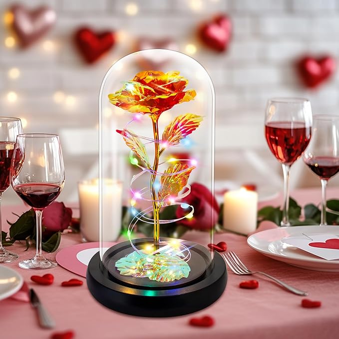 Childom Christmas Rose Gifts for Women,Birthday Gifts for Women Mom Christmas,Flowers for Delivery Prime,Red Light Up Rose in A Glass Dome,Anniversary Flowers Gift for Her Grandma Valentines Day