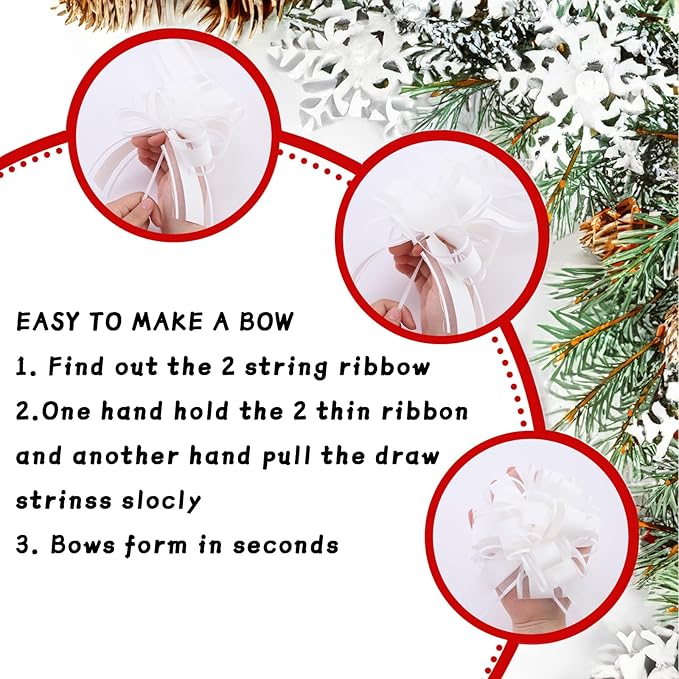 40 Pieces 6 Inches and 3 Inches Pull Bow Wrapping Pull Bow Ribbon Pull Bows for Wedding Baskets,Large Bows for Presents. (White)