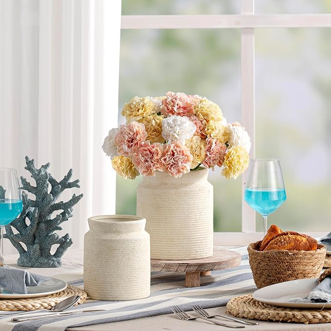 Ceramic Flower Vase 6.5 inch Farmhouse Rustic Vase for Home Decor Handcrafted Pottery Vase Small Terracotta Vases for Dining Table Decor Fireplace Living Room Bathroom Wedding Centerpiece (02-White)