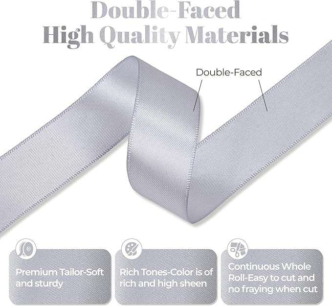 Gray Satin Ribbon, Double Faced 7/8 Inch X 25 Yards Gray Ribbon, Premium Satin Ribbon for Gift Wrapping, Crafts, Hair Bow Making, Sewing, Flower Bouquet, Wedding Party Decor