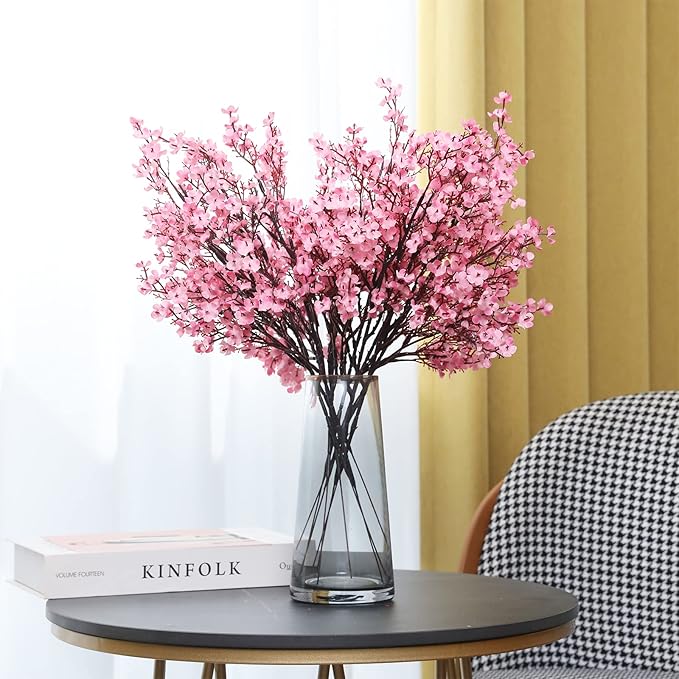 Hananona 10 Pcs Artificial Babys Breath Flowers Spring Flowers Fake Pink Silk Flowers for Home Decor Wedding Floral Arrangement Valentine's Day Table Centerpieces (10, Pink)