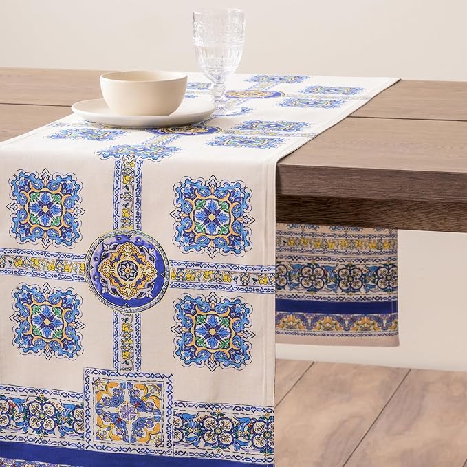 Maison d' Hermine Tablerunners 100% Combed Cotton Premium Table Runner Decorative Table Cover, Home, Kitchen, Dining, Sciacca, Double Layer - (14.5"x108")