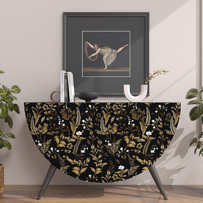 Dark Floral Peel and Stick Wallpaper, Vintage Leaf Pattern Black Gold Self Adhesive Removable Wallpaper for Bedroom Cabinet Kitchen, Vinyl Modern Contact Paper Retro Black Gold 17.5In x 118In