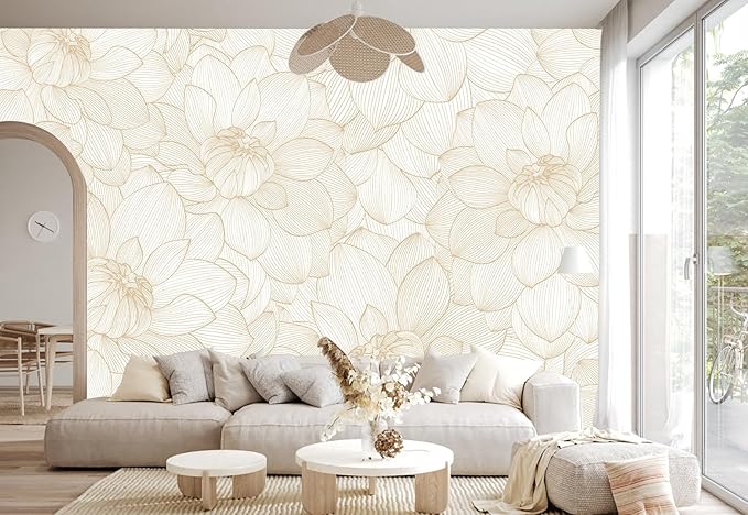 Peony Floral Beige Wallpaper Mural Peel and Stick for Living Room and Bedroom 157"x108"