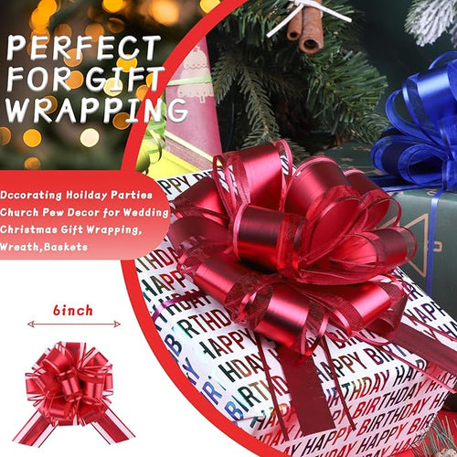 12Pcs Mixed Color Pull Bow Wrapping Pull Bow Ribbon Pull Bows for Wedding Baskets,6 Inches Diameter Gift Bows, Large Bows for Presents (Style5, 12Pcs)