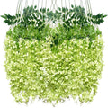 Artificial Wisteria Hanging Flowers Fake Wisteria Flower Garland Silk Vines Rattan Decor for Home Wedding Arch Wall Garden Greenery Bedroom Outdoor Office Party Decoration (12, Green)