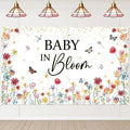 Avezano Wildflower Baby in Bloom Backdrop Banner Wildflower Baby Shower Party Decorations for Girls Gold Glitter Butterfly Spring Floral Baby in Bloom Party Supplies (6x3.6ft)