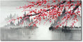 Handmade Traditional Chinese Oil Painting Pink Plum Blossom Canvas Wall Art Modern Black and White Landscape Artwork