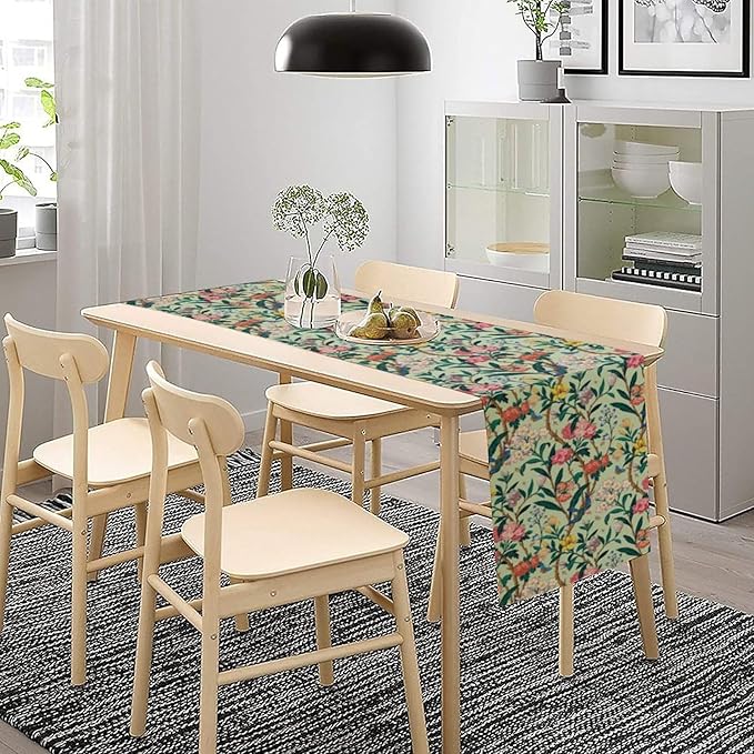William Morris Floral Table Runner, Birds Butterflies and Bees Botanical Flower Original Design Print Table Runner for Home Party Dining Room Kitchen Decor 13x60 Inch